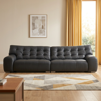 Canapé moderne en cuir pleine fleur de 3 m² avec dossier capitonné, structure en bois de pin, mobilier de luxe italien pour appartement et villa