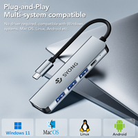 SYONG 5 in 1 USB C Hub Adaptor HDMI 4K HDMI USB3.0 2.0, 100W PD, Transfer Data 5Gbps USB Hub untuk Laptop MacBook Pro/Air