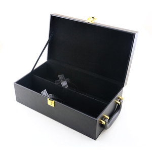 Logo personnalisé en cuir Pu noir, 2 bouteilles <span class=keywords><strong>de</strong></span> <span class=keywords><strong>vin</strong></span>, boîte-<span class=keywords><strong>cadeau</strong></span>, <span class=keywords><strong>emballage</strong></span> - Product Image 5