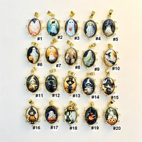 Breloques ovales fantômes plaquées or JS2164 pour Halloween, pendentifs breloques vintage en verre cabochon imprimé fantôme, sorcière et citrouille