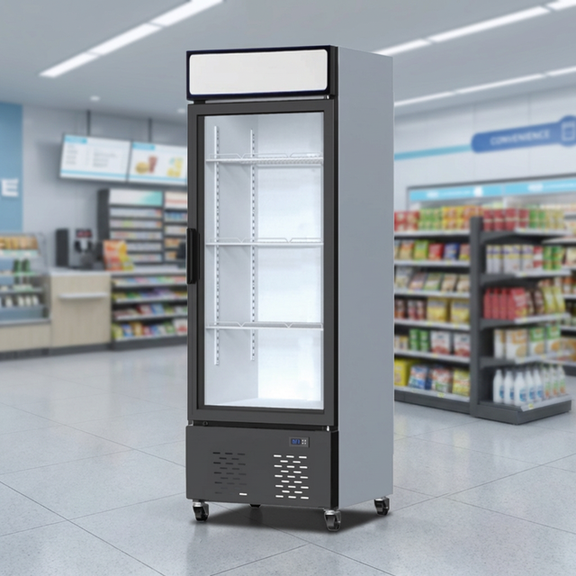 LF-400 Commercial Electric Large Capacity Single Door Glass Display Fridge LED Lighting Automatic Defrost Cake Storage for