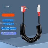 Kabel USB C Melingkar 30W PD, Kabel Pengisi Daya Silikon Dapat Diregangkan dengan Sambungan Siku 90 Derajat untuk iPhone iPad Ponsel Android Mobil