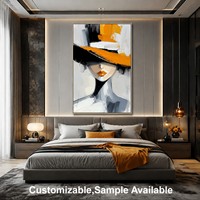 Décoration de chambre de qualité galerie, toile 100% faite à la main, portrait abstrait de fille orange, peinture figurative moderne texturée 3D