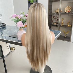 Perruques synthétiques longues, lisses et soyeuses, couleur brun foncé, avec dentelle frontale 13x4 HD, sans colle, résistantes à la chaleur, naturelles et douces, pour femmes blanches - Product Image 4