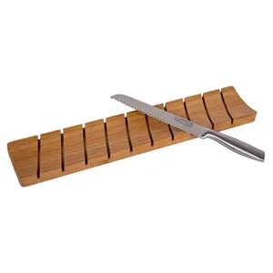 Tabla de cortar de bambú baguette, tabla de pan con cuchillo de pan de acero inoxidable - Product Image 1