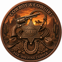 Pièce de collection commémorative en cuivre fin .999 de 1 oz, finition antique, motif revolver, pour décoration et cadeau