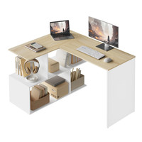 Escritorio Esquinero en Forma de L con Librero, Mesa de Trabajo de Oficina, Escritorio de Computadora de Madera para Estudio u Oficina