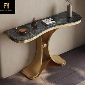 โต๊ะคอนโซลทองคำทันสมัยหินเผาคุณภาพสูงจากฝรั่งเศส โต๊ะทางเข้าทรงแคบสไตล์อิตาลีคลาสสิก - Product Image 6