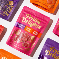 Sachet à fond plat personnalisé imprimé 8oz 150g pour vitamines, en PET VMPET PE, avec fermeture éclair, anti-odeur, pour emballage de gelée, aliments pour animaux, bonbons