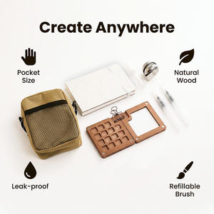 Ensemble de <span class=keywords><strong>peinture</strong></span> miniature portable pour les voyages, équipé d'un coffret en bois de noyer contenant des peintures à l'aquarelle, des pinceaux, un carnet et un sac bandoulière - Product Image 6