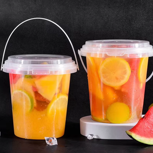1L 2L 3L ember bulat plastik sekali pakai bening dengan tutup dan pegangan wadah makanan kelas makanan jus buah Takeaway - Product Image 2