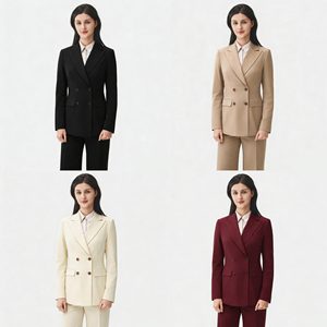 Completo da Donna Slim Fit per Affari, Tailleur Due Pezzi con Risvolto a Punta, Stile Classico Color Cammello, Abito da Lavoro per Tutte le Stagioni - Product Image 3
