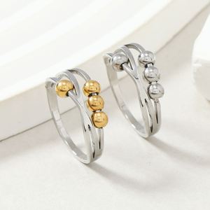 No Fade Layers Stainless Steel Anxiety <b>Ring</b> for Women Layers Open Adjustable <b>Spinner</b> Fidget Beads <b>Rings</b> for Anxiety Worry <b>Ring</b> - Product Image 1