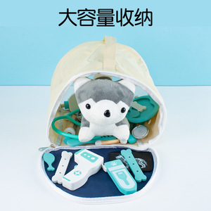 ערכת משחק תפקידים של רופא לילדים, קופסת צעצועים מעץ למשחקי דמיון רפואיים עם חיות מחמד - Product Image 3