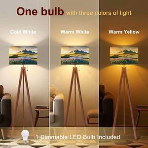 Giữa Thế Kỷ Dimmable dẫn đèn sàn E26 tùy chỉnh in nở hoa lupine hoa gỗ chân đứng Linen Chụp đèn theo yêu cầu - Product Image 6