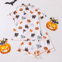 Ensemble de pyjama d'Halloween mignon et féminin pour femme, avec chemise de nuit à manches courtes imprimée maison hantée, citrouille et fantôme, et short à taille élastique