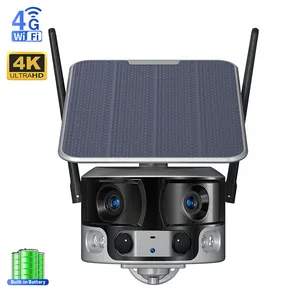 Kamera Ip tenaga surya 4G nirkabel, kamera keamanan PIR jarak jauh 8MP lensa ganda CCTV Ptz kamera 4G kartu Sim luar ruangan