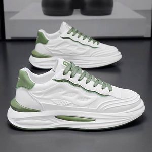 White Mesh Chunky Men's Casual Sneakers Lace-up Round Toe Breathable Men's Chunky <b>Shoes</b> Thick Sole Walking <b>Style</b> - Product Image 2