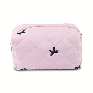 Quilted Makeup Pouch, Small Makeup Bag for <b>Purse</b>, <b>Cute</b> Cotton Puffy Cosmetic Bag Aesthetic Toiletry Bag for Women and Girls - Product Image 2