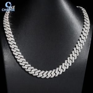 2rows Moissanite Classical 15mm Cuban Link <b>Chain</b> Necklace Rhodium Plated 925 Silver Hiphop <b>Iced</b> <b>Out</b> Jewelry GRA Certified - Product Image 5