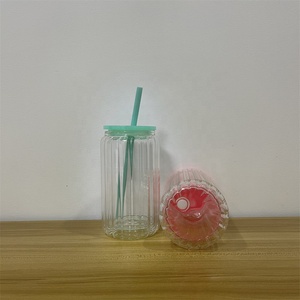 透明16盎司内部条纹玻璃雪球升华不倒翁，带塑料盖 - Product Image 3