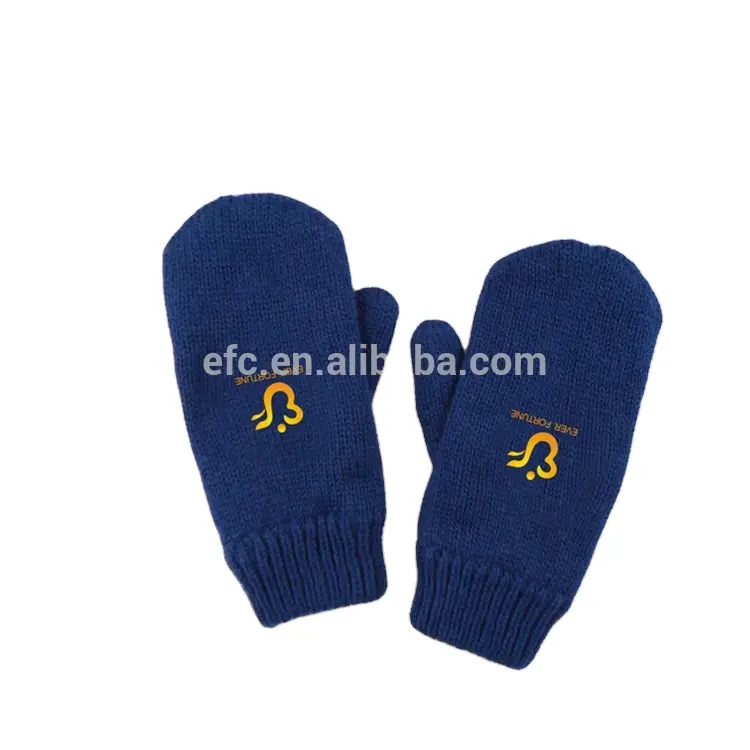 Unisex fleece lining acrylic knitted winter warm mittens gloves with custom logo for women and men