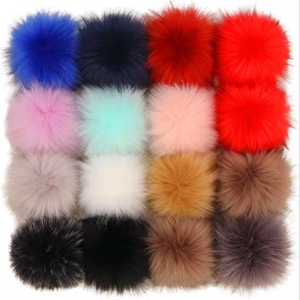 Kabarık Faux Fox kürk ponponlar Snap ile 12 cm DIY tilki kürk eşarp şapka çanta aksesuarları için Mulit renkler sahte kürk ponpon - Product Image 5