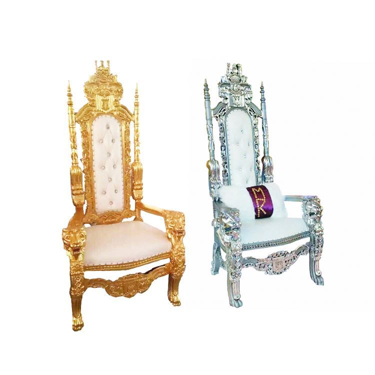 Antuque Arrière Pour La Mariée Et Le Marié Vente Luxe Tissu Moderne En Métal Siège En Bois Chaises de Trône de Mariage Roi