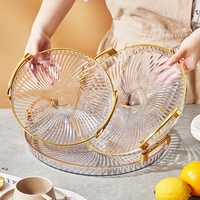 Nouvelle assiette à fruits ronde en plastique PET avec bord doré, récipient alimentaire, plateau de rangement
