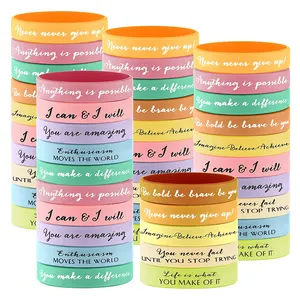 Pulsera con citas inspiradoras de goma de silicona multicolor personalizada, pulsera motivacional con logotipo - Product Image 1