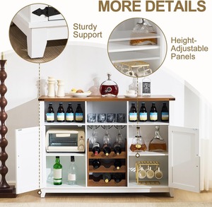 <span class=keywords><strong>Buffet</strong></span> de bar à vin et café de style ferme avec portes de grange, porte-vin amovible et rangement ouvert pour salle à manger - Product Image 2