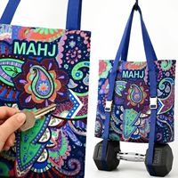 Set Tas Penyimpanan Mah Jongg 4 Buah, Pola Bunga Paisley, Kantong Jendela Transparan, Tas Serut, Tas Jinjing, Label MAHJ Hijau