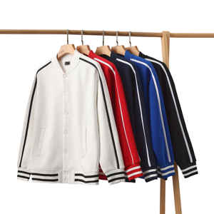 Veste universitaire à rayures classiques pour hommes, coupe ajustée, bombardier de baseball au lycée, manches longues, fermeture boutonnée en coton décontractée, automne hiver - Product Image 1