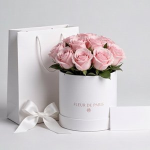 Boîte ronde en carton rigide avec logo en feuille d'or de luxe pour bouquet de roses préservées, emballage cadeau, vente en gros personnalisée - Product Image 1