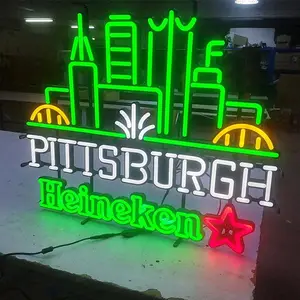 2024 tiang depan lampu Neon bercahaya, lampu Neon konstruksi huruf Led Logo Backlit 3D akrilik huruf Logo