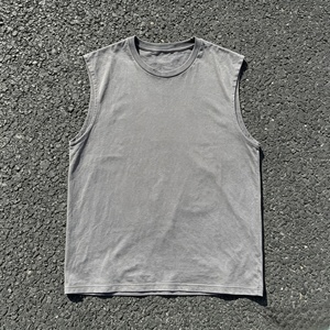 Débardeur en jersey de coton gris sans manches à col rond pour homme, coupe classique, couleur unie, tricoté, teint uni, décontracté - Product Image 2