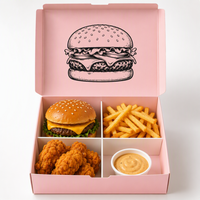 Emballage personnalisé avec logo, écologique, biodégradable, jetable, pour la livraison rapide de poulet frit, frites et autres plats à emporter.