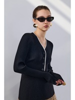Pull Henley 100 % pure laine pour femme, col en V, bordure contrastante, tricot côtelé, coupe ajustée, manches longues, boutons sur le devant, doux et chaud
