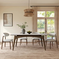Tables à manger au design moderne avec cadre en bois, plateau en marbre blanc et pieds courbes pour la maison, l'appartement et l'hôtel