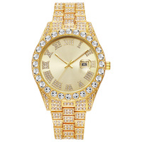 Montre à quartz ronde pour homme, style hip-hop, en alliage, avec strass étincelants, disponible en onze couleurs différentes – Vente chaude directe usine