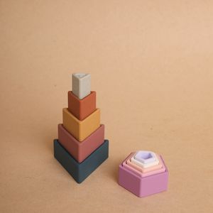 1 ensemble de jouets à empiler <span class=keywords><strong>en</strong></span> Silicone, bloc de construction sans BPA, anneau de dentition <span class=keywords><strong>en</strong></span> Silicone souple, jouets éducatifs pliants - Product Image 4