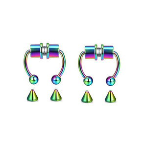 Stainless Steel Magnetic Clip on Hoop Gold Face Faux Septum <strong>Fakes</strong> <strong>Nose</strong> Cuff Rings <strong>Stud</strong> Non <strong>Piercing</strong> Jewelry Bulk Vendor Earrings - Product Image 1