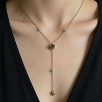 Kalung Baja Anti Karat Baru Bentuk Bunga Hati Persik Zirkon Model Y