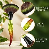 Pinceaux de maquillage Yalina de luxe en forme d'éventail, à motif de feuilles vertes, avec service de personnalisation du logo