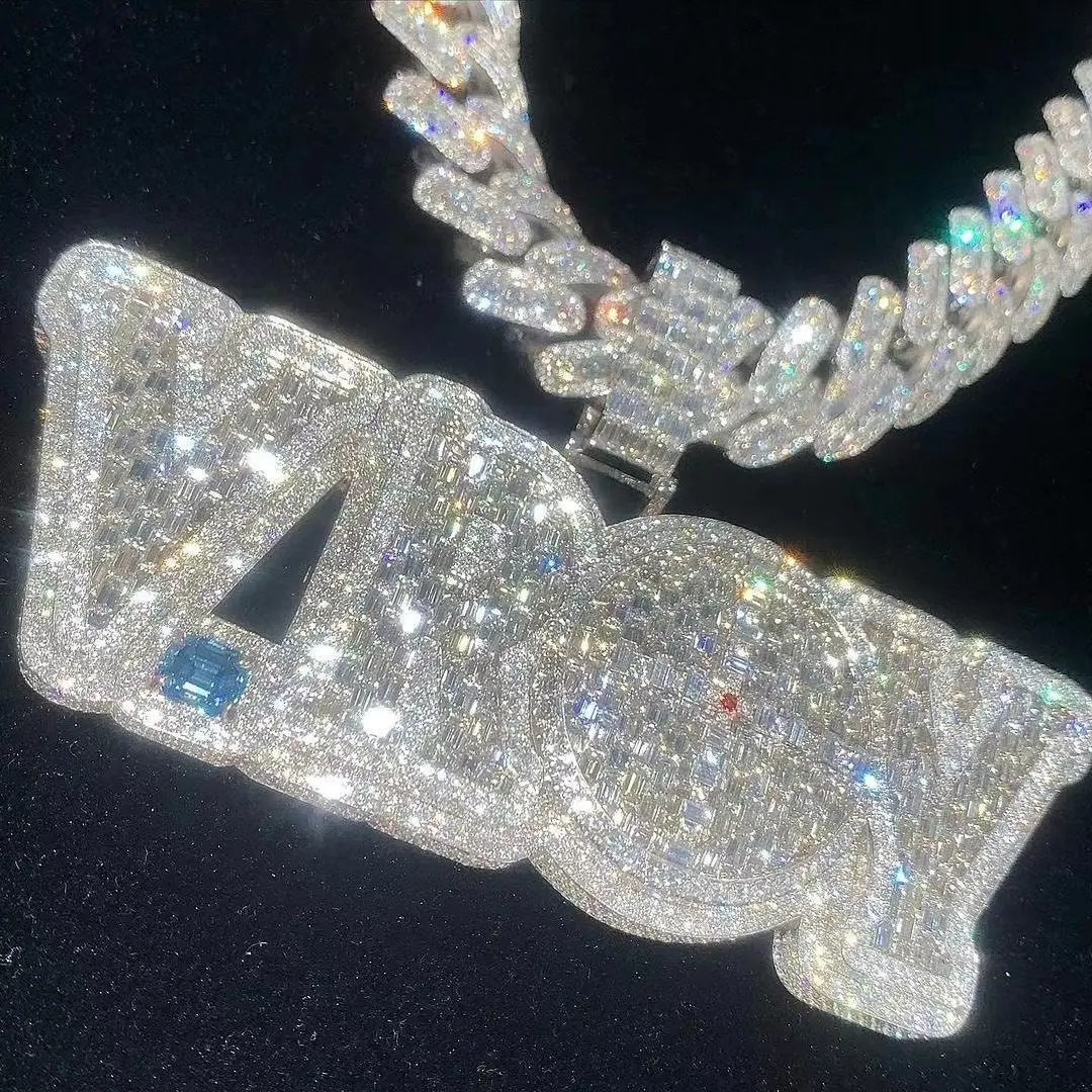 Custom Pass Diamond Tester Hip Hop VVS Moissanite Pendant Charm Necklace Iced Out 925 Silver Letter Name Pendant 18k Men Jewelry