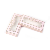 Boîte d'emballage de cils en carton rose personnalisé Impression de logo de gaufrage de stratification mate brillante pour boîte de dossiers de cils cosmétiques