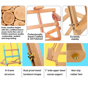 Foska Fournisseurs de fournitures de bureau Hêtre de haute qualité en <span class=keywords><strong>bois</strong></span> Portable toile support bureau <span class=keywords><strong>peintre</strong></span> H-Frame <span class=keywords><strong>chevalet</strong></span> avec hauteur réglable - Product Image 2