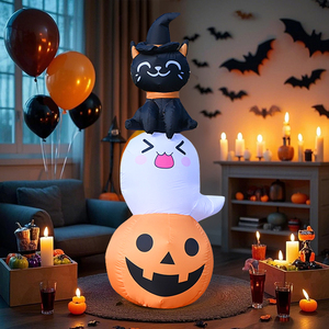 แมวผีสีดำเป่าลมขนาด 6 ฟุต พร้อมไฟ LED รูปฟักทอง สำหรับตกแต่งสวนในวันฮาโลวีน - Product Image 3