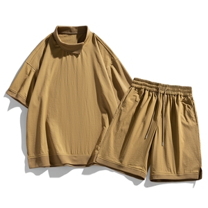 Logo personnalisé glace soie T-shirt à manches courtes short costume hommes été marque séchage rapide sentiment décontracté beau deux pièces - Product Image 4