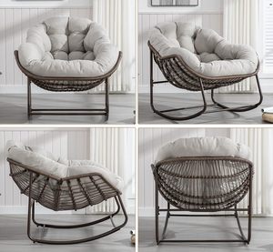 Ensemble de chaises longues <span class=keywords><strong>Lin</strong></span>-Utrend modernes et minimalistes pour l'intérieur et l'extérieur - Fauteuil à bascule surdimensionné avec design Papasan rembourré - Product Image 5
